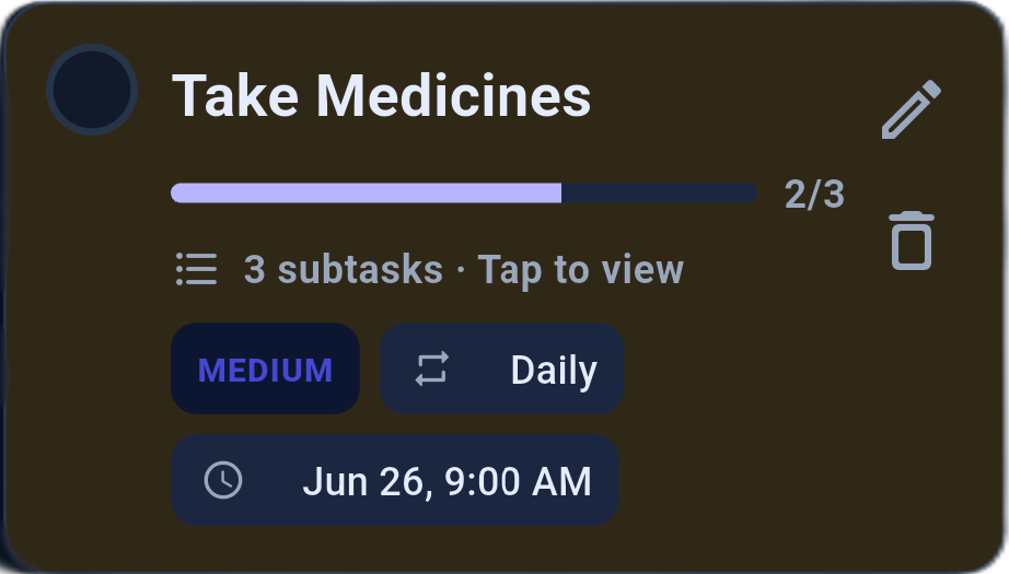 Task with subtasks preview